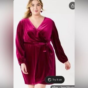 Nine West Velvet long sleeve wrap dress size 0X deep red gothic vampy witchy